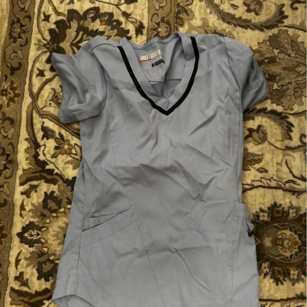 Grey's Anatomy Light Gray Scrub Top with Black Accents